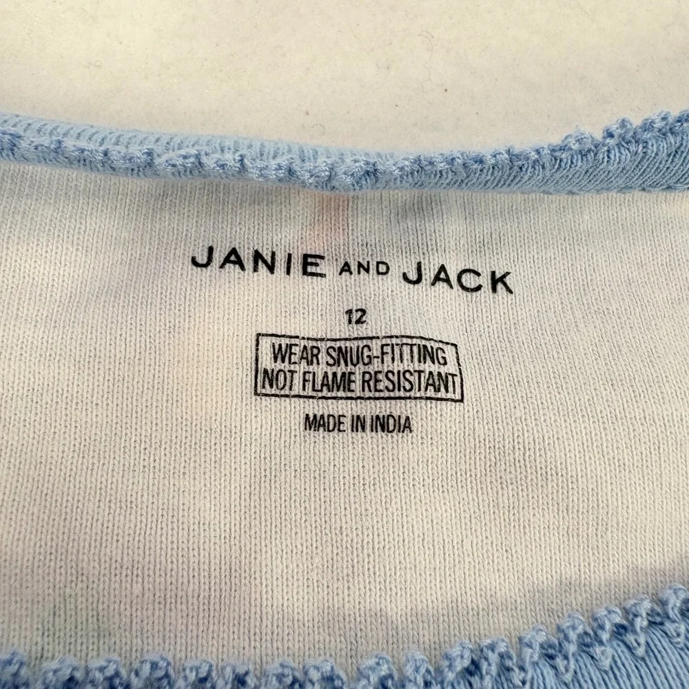 Janie and Jack Pajama Set Kids‎ Size 12 Blue Cotton Winter Ski Trip Graphic